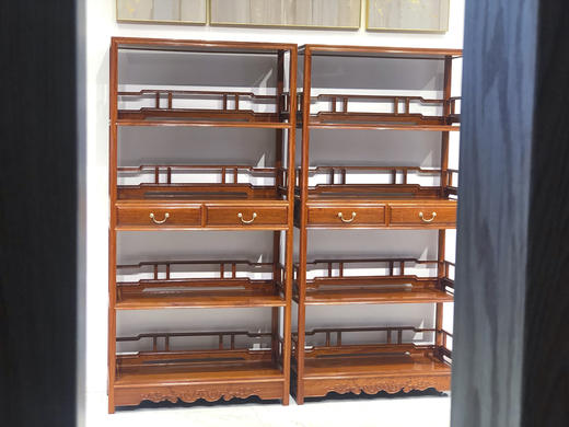 红桥红  家具严选  缅甸花梨（大果紫檀）【198双抽屉 罗锅枨围栏 明式书架 】 商品图0