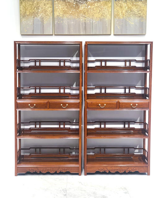 红桥红  家具严选  缅甸花梨（大果紫檀）【198双抽屉 罗锅枨围栏 明式书架 】 商品图1