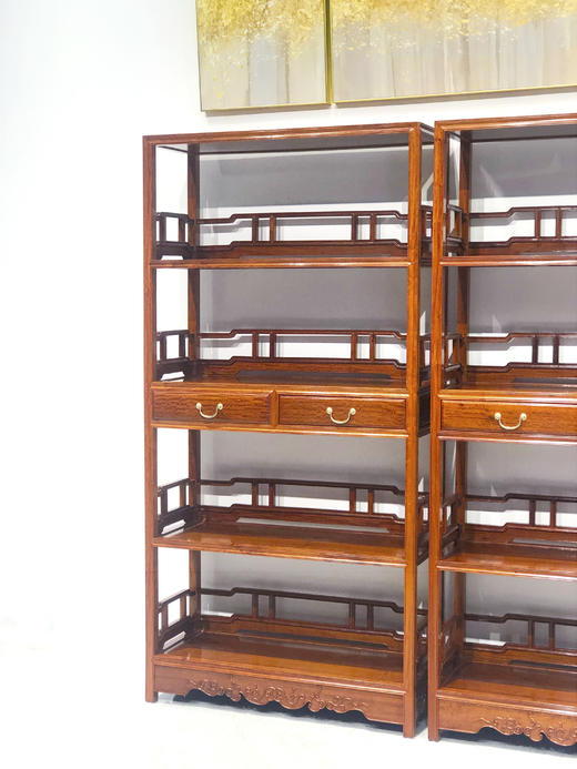 红桥红  家具严选  缅甸花梨（大果紫檀）【198双抽屉 罗锅枨围栏 明式书架 】 商品图7