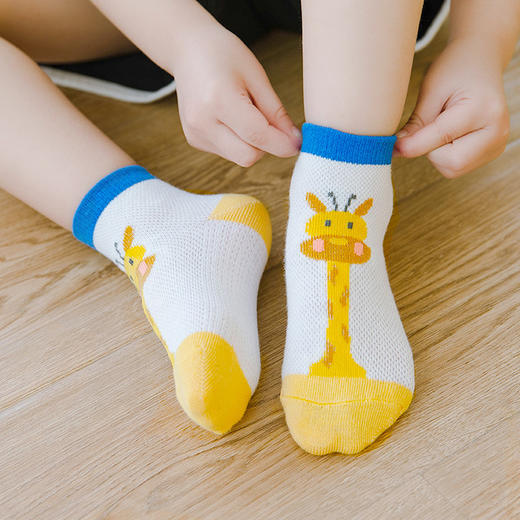 【母婴】5双装  春夏网眼短袜卡通撞色长颈鹿童袜男女中大童宝宝袜子 商品图3