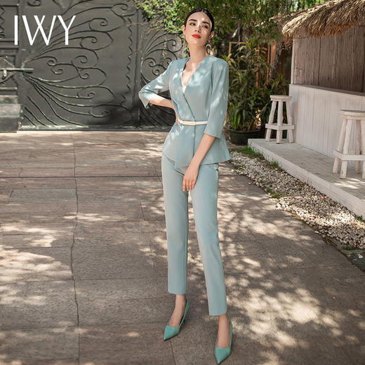 IWY/蓝色职业装西装套装女时尚干练商务正装工作服正式公务员面试C1341-L+P1117 商品图1