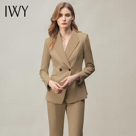 IWY/卡其色高端职业套装女时尚气质休闲正装通勤工作西服两件套 CP11120+CP11107