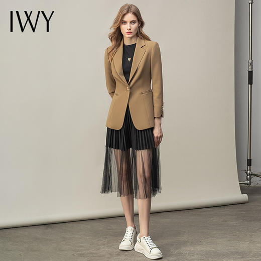 IWY/卡其色气质高端西装套装女长袖修身一粒扣总裁正装面试工作服C11378+纱裙7500457 商品图2