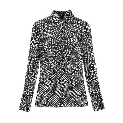 千鸟格拼接超弹打底衫 商品图0