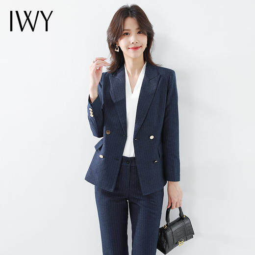 IWY/职业女装时尚气质套装藏青条纹休闲通勤套裤百搭职业干练西服NC180+P179 商品图1