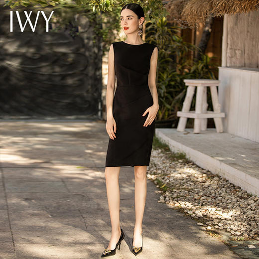 IWY/气质黑色无袖法式连衣裙女时尚韩版百搭西装套裙修身OL职业工作服Q1045-B 商品图2