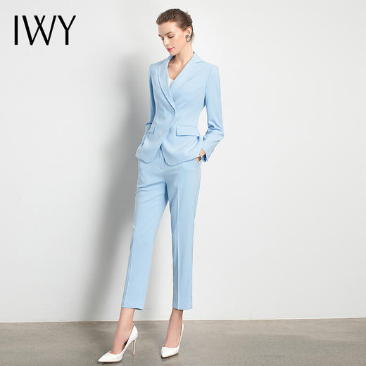 IWY/蓝色长袖款西装时尚套装套裤女两粒扣休闲时尚职业装高端 C11301+P10223L 商品图2