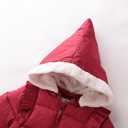 拉比-童衣类（冬）C9国风羽绒可脱帽中褛枣红 商品图3