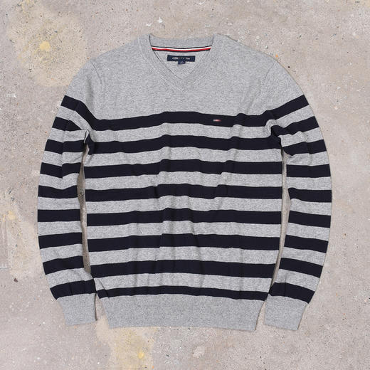 横纹拼色棉质 胸前刺绣 V领毛衣/针织衫 特惠 T-1066 商品图8