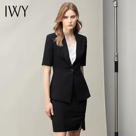 IWY/黑色女装套装一粒扣气质收腰显瘦西装短袖上班族百搭职业套裙 CS11232黑色