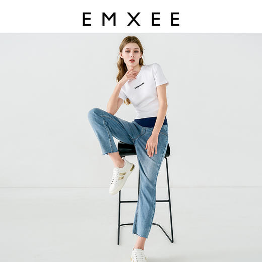 嫚熙孕妇裤夏季薄款九分牛仔裤休闲托腹裤春秋外穿大码直筒长裤女 商品图0