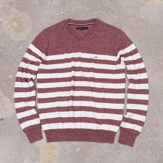 横纹拼色棉质 胸前刺绣 V领毛衣/针织衫 特惠 T-1066 商品图10