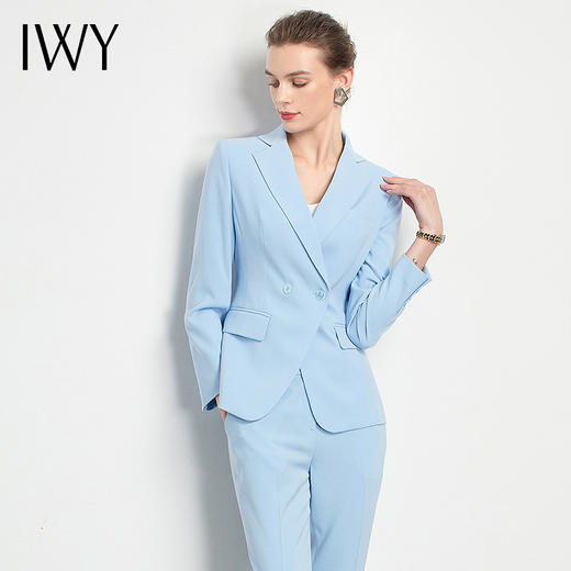 IWY/蓝色长袖款西装时尚套装套裤女两粒扣休闲时尚职业装高端 C11301+P10223L 商品图1