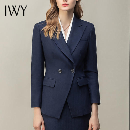 IWY/藏青气质名媛风长袖西装套裙女简约休闲时尚工服职业装包臀OL CS11398 商品图4