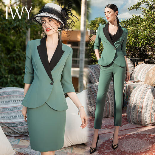 IWY/绿色高端名媛职业装套裙女西装时尚气质修身显瘦售楼部工作服NCS1249 商品图4