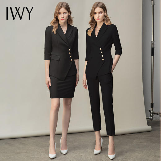 IWY/黑色经理职业装工作服女时尚气质套裙设计感西装套装ol通勤装 C10408+S10407黑色 商品图4