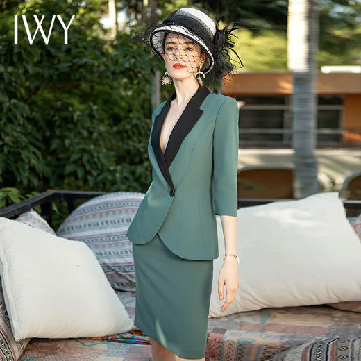 IWY/绿色高端名媛职业装套裙女西装时尚气质修身显瘦售楼部工作服NCS1249 商品图2