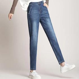 PX-KPND1910新款时尚气质宽松高腰弹力九分哈伦牛仔裤