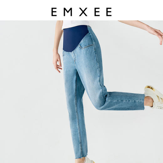 嫚熙孕妇裤夏季薄款九分牛仔裤休闲托腹裤春秋外穿大码直筒长裤女 商品图1