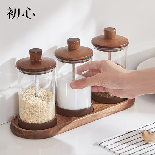 初心| 高硼硅玻璃调味罐相思木调料罐 商品图1