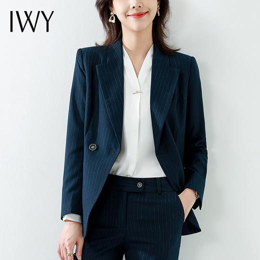 IWY/时尚双排扣西装长袖职业套装干练商务职场女装条纹经理工作服CP10345 商品图4