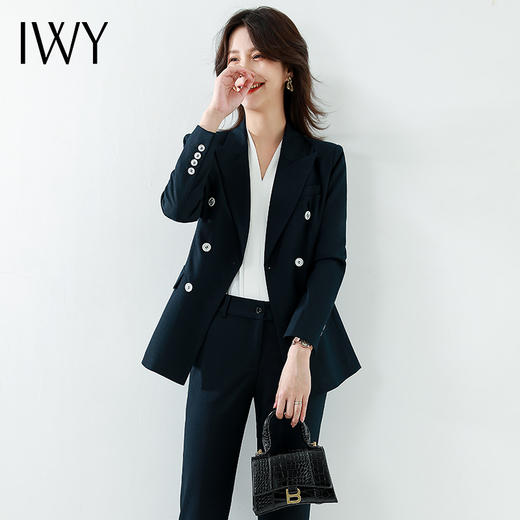 IWY/高端职业套装女长袖双排扣西装经典藏蓝商务套裤职场正装NCP10433 商品图1