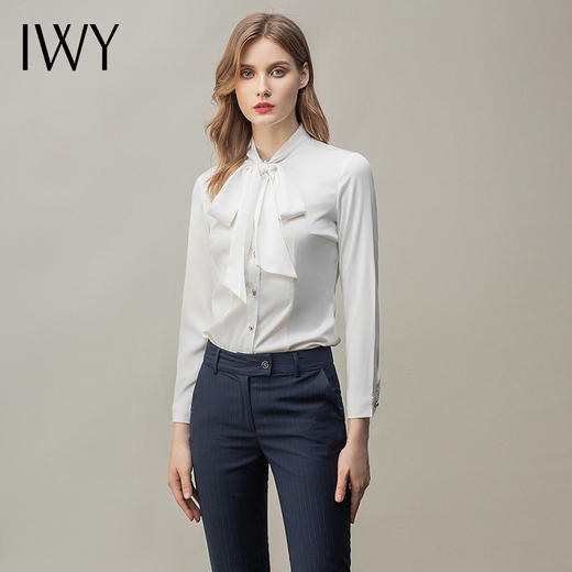 IWY/白色职业衬衫套裤蝴蝶结小众设计时尚气质两件套办公服OL名媛 B180+P10345 商品图0