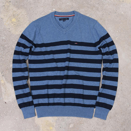 横纹拼色棉质 胸前刺绣 V领毛衣/针织衫 特惠 T-1066 商品图7