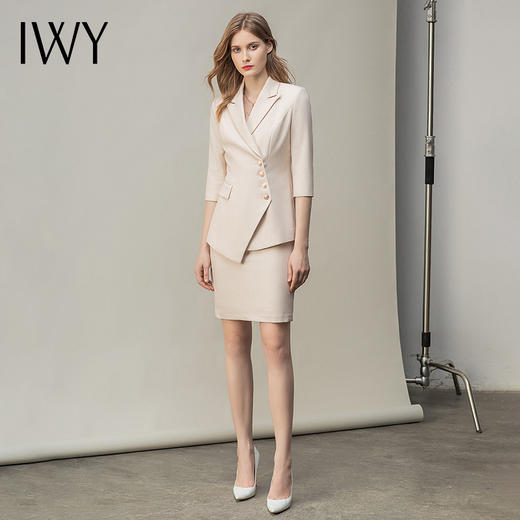 IWY/温柔米白职业装套装女洋气五分袖显瘦时尚高端珠宝店工作服OL C10408+S10407米白 商品图2
