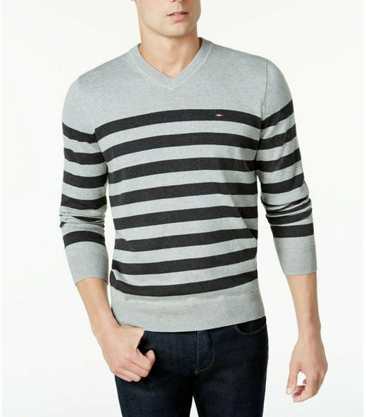 横纹拼色棉质 胸前刺绣 V领毛衣/针织衫 特惠 T-1066 商品图1