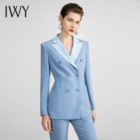 IWY/蓝色高端名媛职业套装时尚韩版商务主持人艺考播音正装工作服 213128C1+P1