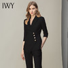 IWY/黑西装正装女职业装不规则单排扣设计五分袖西服干练气质套装 C10408+P10407黑色 商品缩略图0