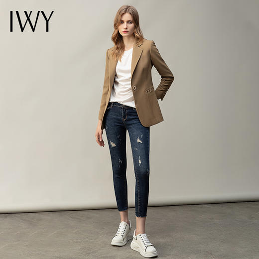 IWY/卡其色气质高端西装套装女长袖修身一粒扣总裁正装面试工作服C11378+牛仔裤73J0262 商品图2
