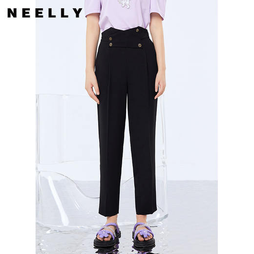 NEELLY纳俪新款西装裤女高腰直筒宽松垂感黑色烟管裤显瘦休闲裤N21071H01028 商品图0