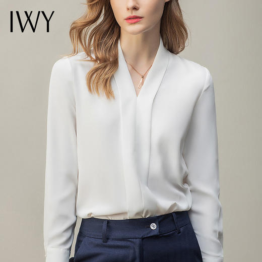IWY/气质时尚西装百搭衬衫女修身显瘦韩版长袖衬衣套裤白色职业正装OL B11120+P11238 商品图4