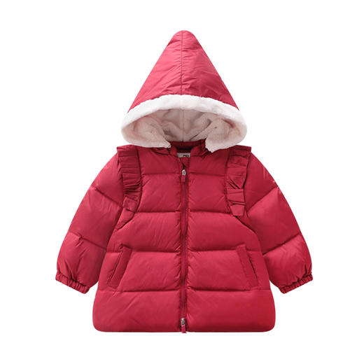 拉比-童衣类（冬）C9国风羽绒可脱帽中褛枣红 商品图4