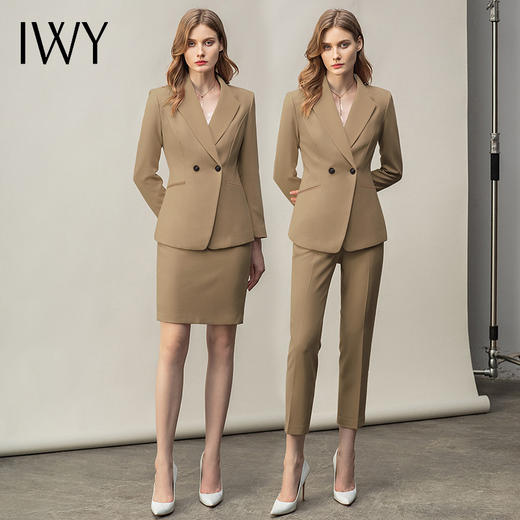 IWY/卡其色职业套装名媛女神范时尚气质商务经理工作服套裙西装OL CS11120卡其色 商品图4