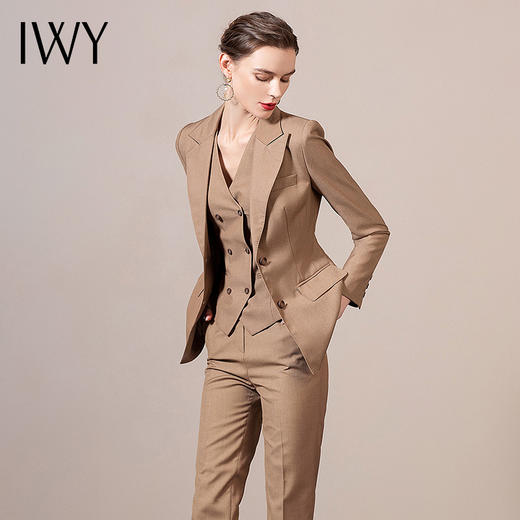IWY/卡其职业西装套装女时尚大码工作服商务总裁修身正装OL 193077C1+P1 商品图1