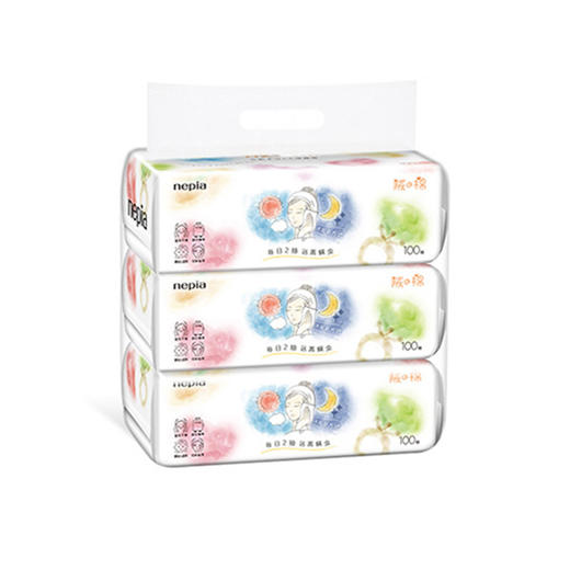 【任意满100包邮】妮飘 大豆蛋白纤维 干湿两用 洗脸巾洁面巾 棉柔巾盒装 100抽/包 3包/提 商品图2