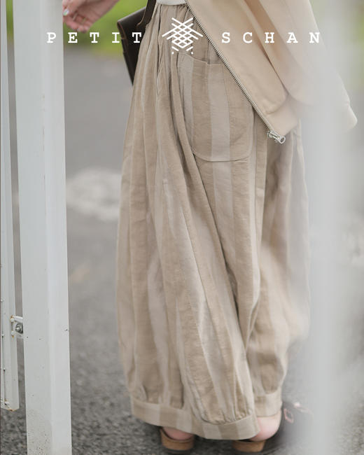 PETIT SCHAN小闪  CLO#045 Lantern 意大利进口亚麻混纺面料条纹灯笼裤 商品图11