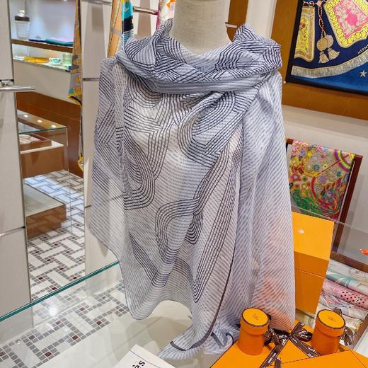 价值10000+ 原地封神！被美到心颤！H家猪鼻链元素雾霾空气蓝丝巾100cm*190cm 高规格桑蚕真丝 柔软丝滑 好打理 飘逸仙气让人有初恋般的意外心动！预售 商品图0