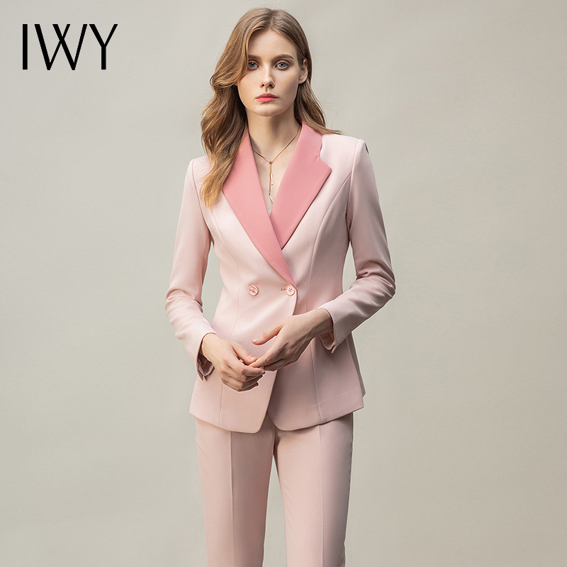 IWY/粉色西服套装女时尚职业装气质女神范商务工作服播音主持正装 CP11110粉色