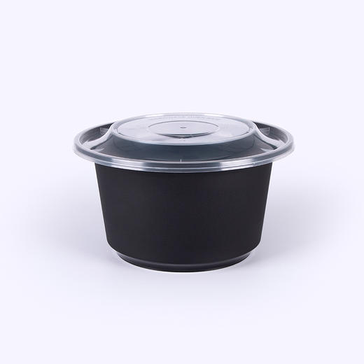 喇叭花圆形750ML黑一次性餐盒塑料打包加厚外卖饭盒快餐汤碗带盖 商品图4