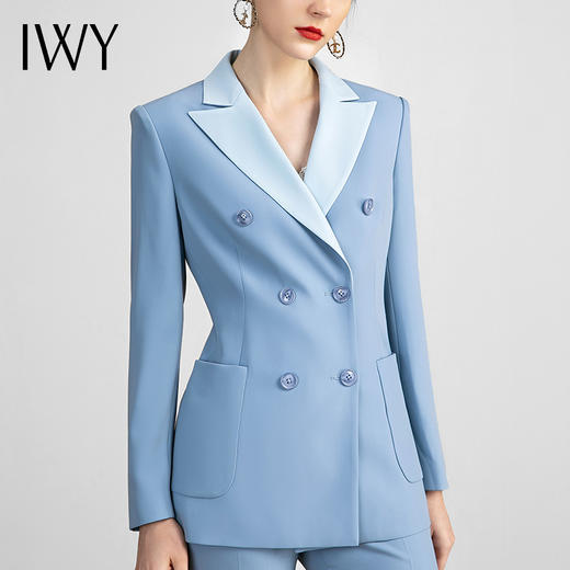 IWY/蓝色高端名媛职业套装时尚韩版商务主持人艺考播音正装工作服 213128C1+P1 商品图4