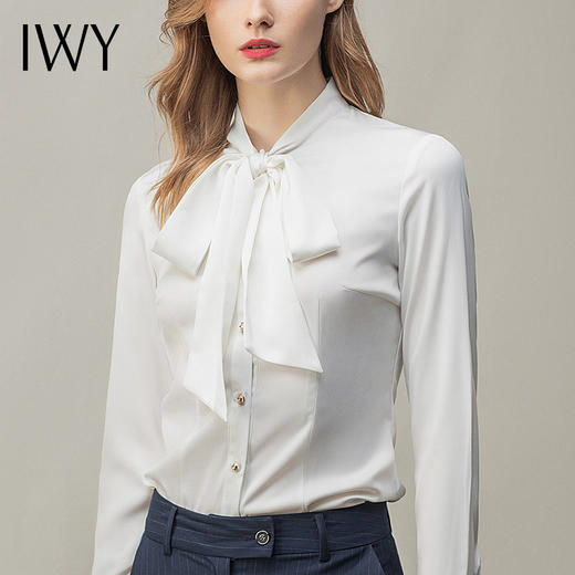 IWY/白色职业衬衫套裤蝴蝶结小众设计时尚气质两件套办公服OL名媛 B180+P10345 商品图4