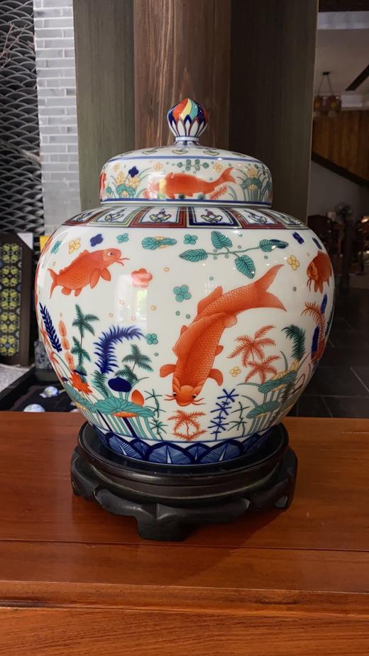 阳士琦：青花五彩鱼藻纹罐 商品图0