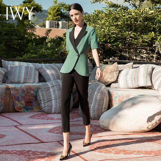 IWY/气质短袖拼接西装套装女时尚高端职业装总裁正装美容院工作服正装C1305+P433-B 商品图0