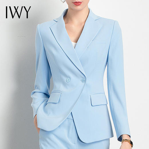 IWY/蓝色长袖款西装时尚套装套裤女两粒扣休闲时尚职业装高端 C11301+P10223L 商品图4