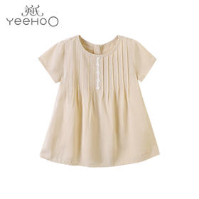 英氏-童衣类（夏）E1外着英梭短袖连衣裙杏100CM