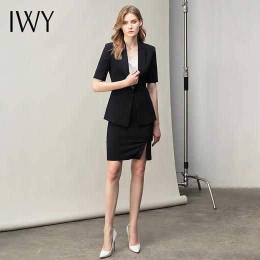 IWY/黑色女装套装一粒扣气质收腰显瘦西装短袖上班族百搭职业套裙 CS11232黑色 商品图2